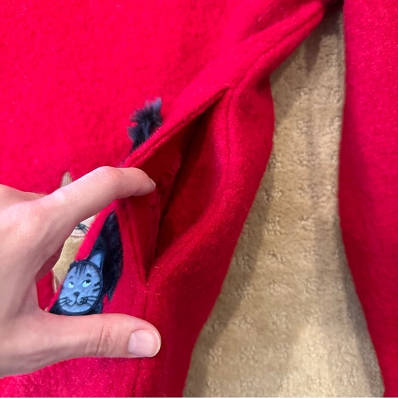 Adorable vintage wool jacket with embroidered/appliquéd cats - Picture 5 of 6
